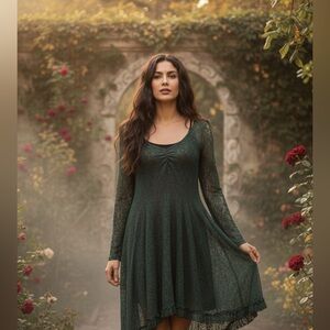 Free People Intimately Sheer Lace Mini Dress Emerald Green L